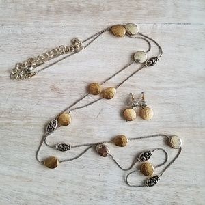 Brighton Gold and Silver Tone Long Layering Necklace and Earrings